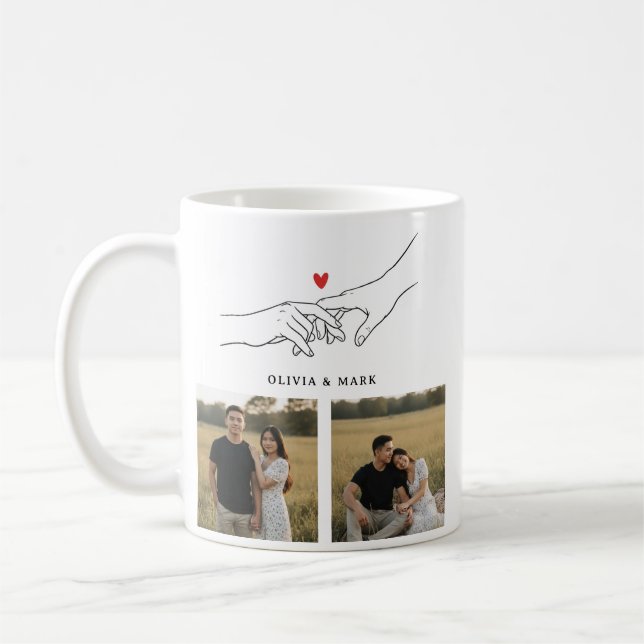 Happy Valentines Day Custom Photo Collage Romantic Kaffemugg (Vänster)