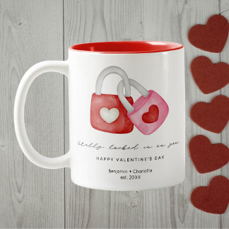 Happy Valentine's Day Cute Fun Locks Custom Mug Två-Tonad Mugg