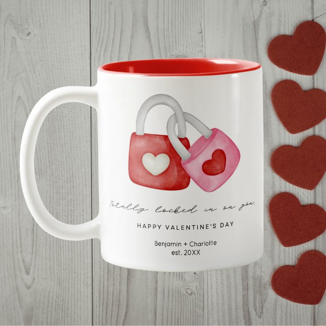 Happy Valentine's Day Cute Fun Locks Custom Mug Två-Tonad Mugg (Skapare uppladdad)