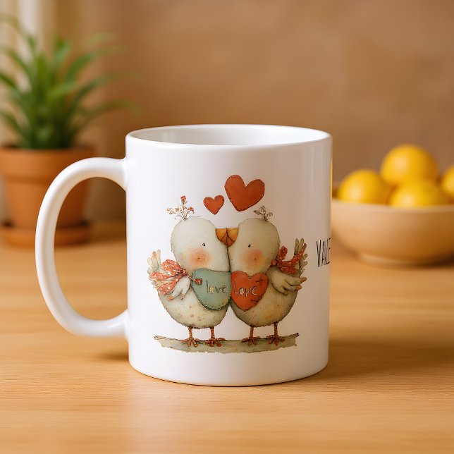 Happy Valentine's Day Cute Love Birds Kaffemugg (Skapare uppladdad)