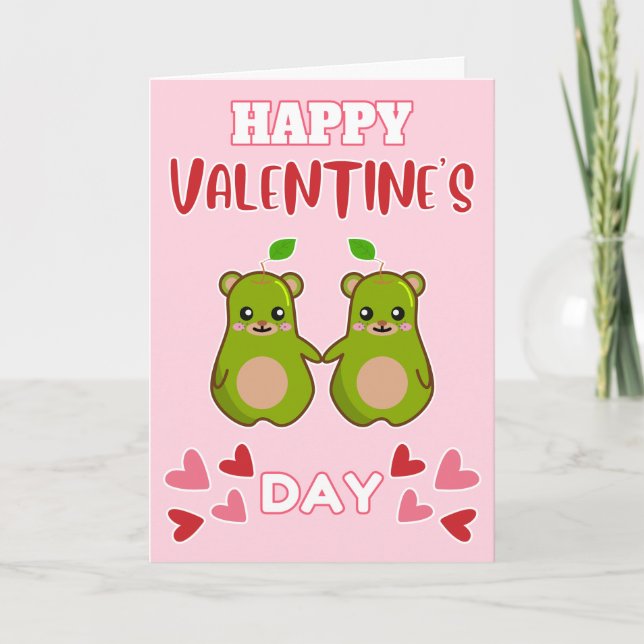 HAPPY VALENTINE'S DAY Cute Pear Bear Pair Helgkort (Framsida)
