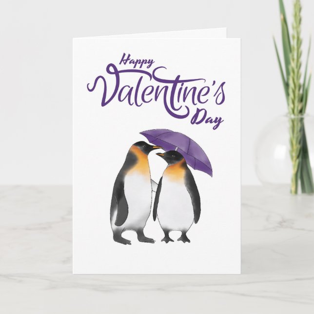 Happy Valentine's Day Cute Penguins Kort (Framsida)