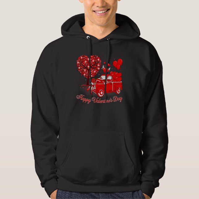 Happy Valentines Day Cute Red Truck Heart Matching Hoodie (Framsida)