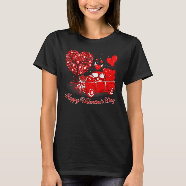 Happy Valentines Day Cute Red Truck Heart Matching T Shirt (Framsida)