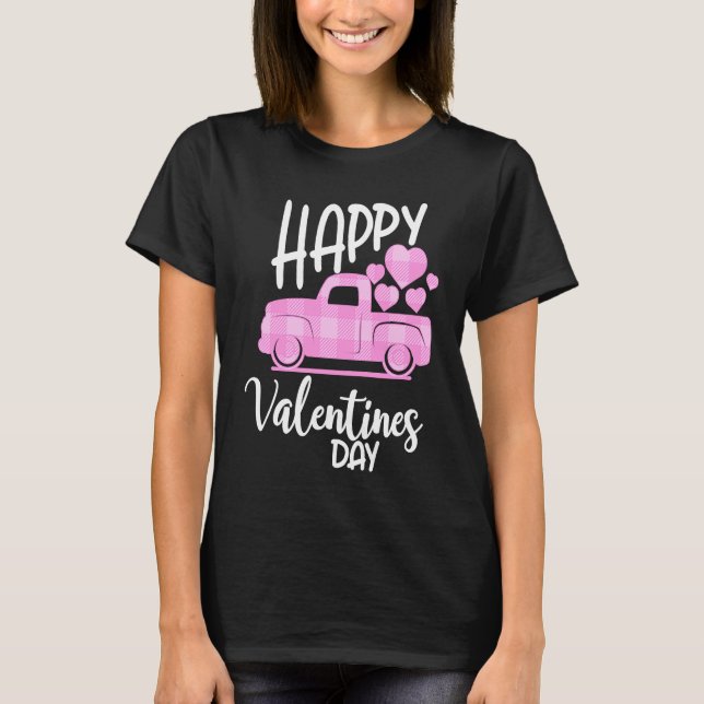 Happy Valentines Day Cute Retro Pink Heart Plaid T T Shirt (Framsida)