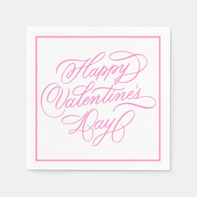 Happy Valentines Day Elegant Pink Calligraphy  Pappersservett (Framsidan)
