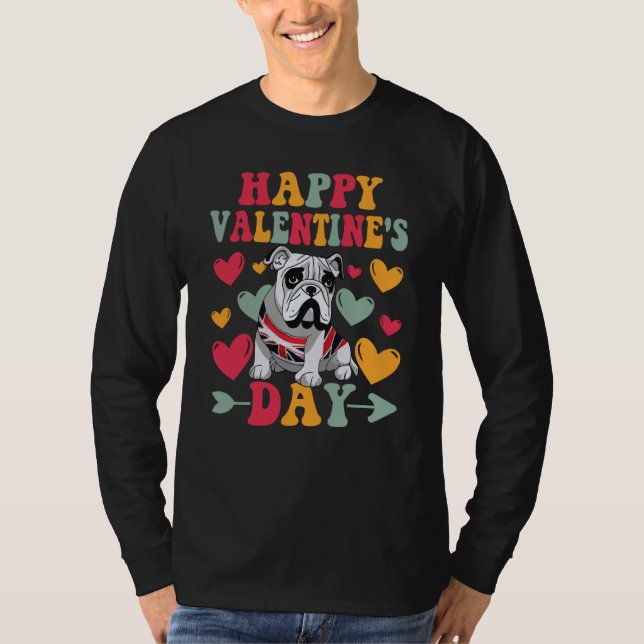 Happy Valentines Day English Bulldog Heart Love Gr T Shirt (Framsida)