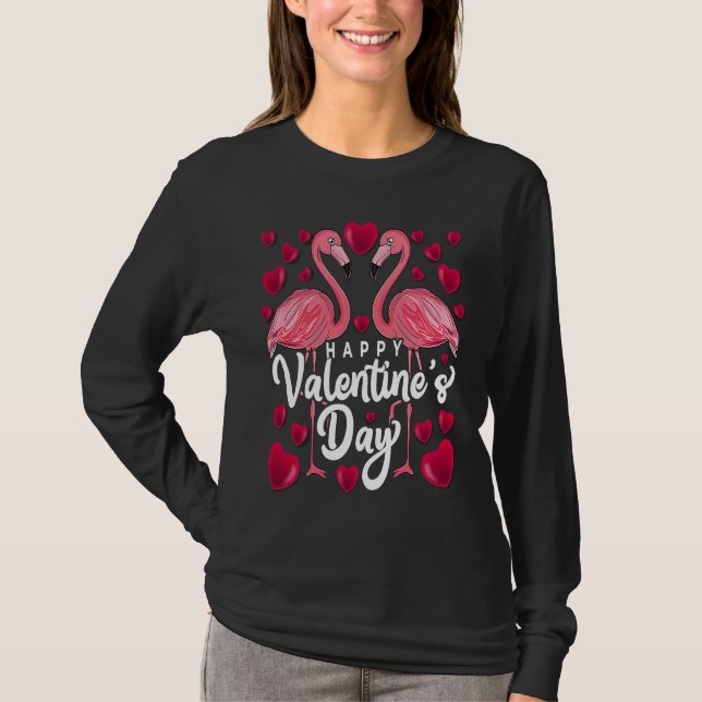 Happy Valentine's Day Flamingo  Valentine's Day Co T Shirt (Framsida)