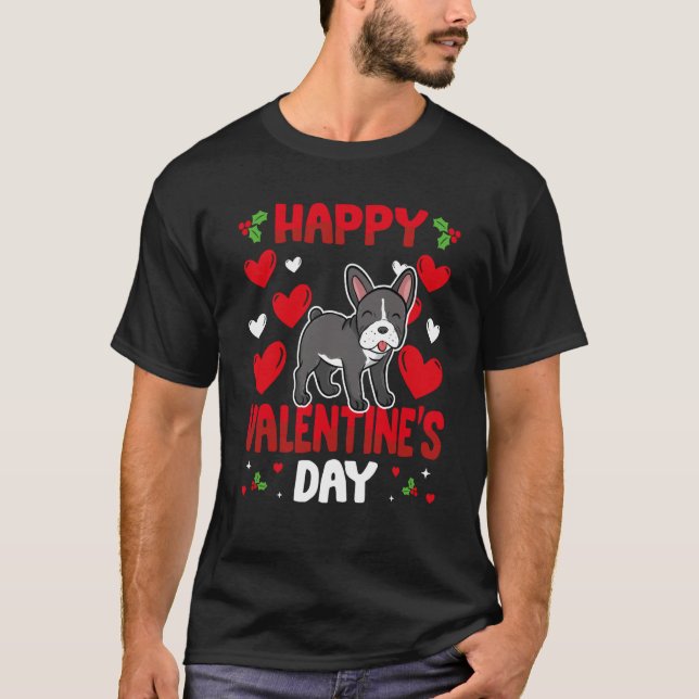 Happy Valentines Day French Bulldog Heart Love Ani T Shirt (Framsida)