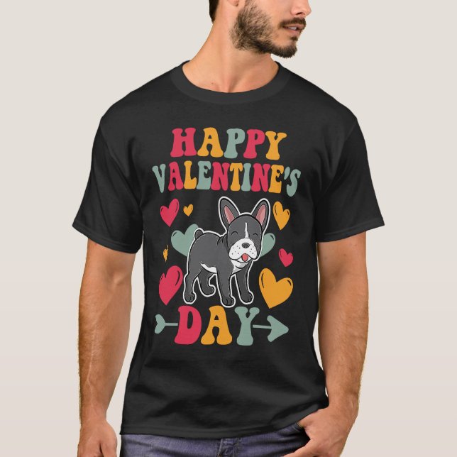 Happy Valentines Day French Bulldog Heart Love Gro T Shirt (Framsida)