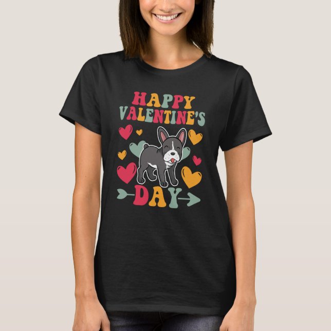 Happy Valentines Day French Bulldog Heart Love Gro T Shirt (Framsida)