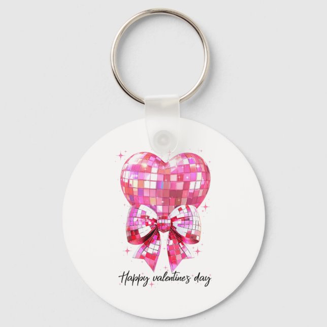 Happy Valentine's Day Funny Coquette Disco Ball He Nyckelring (Framsida)