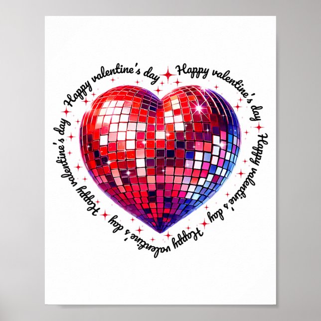 Happy Valentine's Day Funny Coquette Red Disco Bal Poster (Framsidan)
