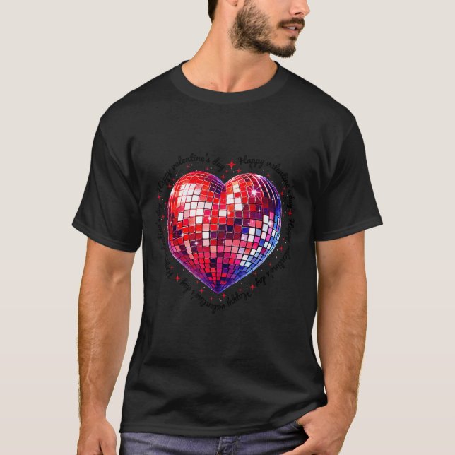 Happy Valentine's Day Funny Coquette Red Disco Bal T Shirt (Framsida)