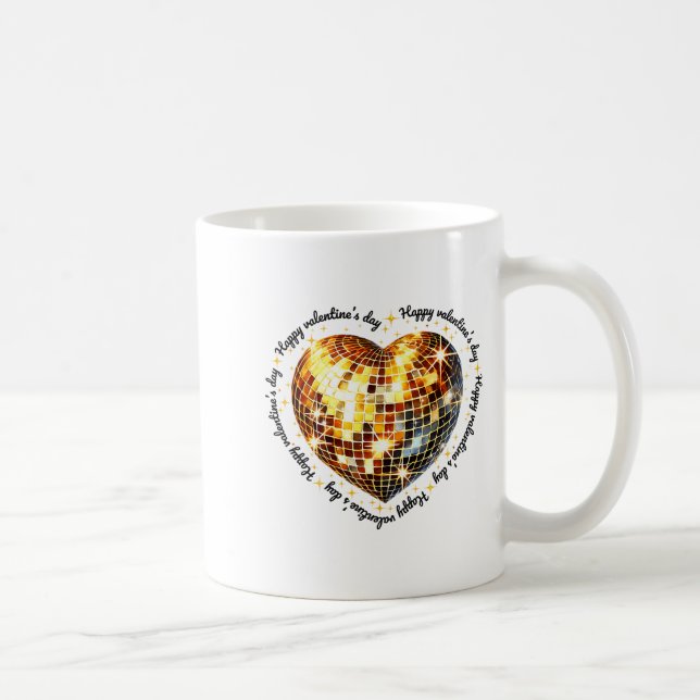 Happy Valentine's Day Funny Gold Coquette Disco Ba Kaffemugg (Höger)