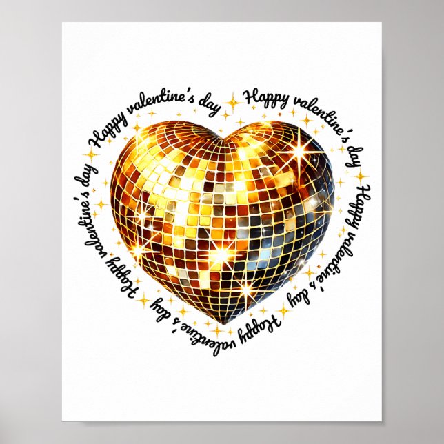 Happy Valentine's Day Funny Gold Coquette Disco Ba Poster (Framsidan)