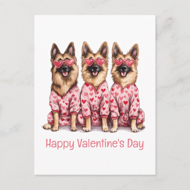Happy Valentines Day German Shepherd Dogs Helg Vykort (Framsida)