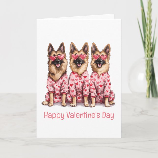 Happy Valentines Day German Shepherd Dogs Helgkort (Framsida)