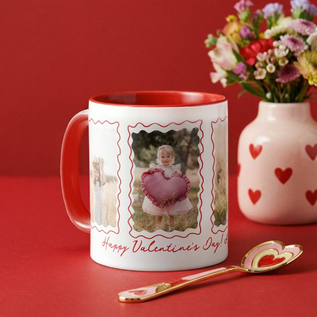 Happy Valentines Day Gift Retro Wavy Photo Collage Mugg (Happy Valentines Day Gift Retro Wavy Photo Collage Mug)