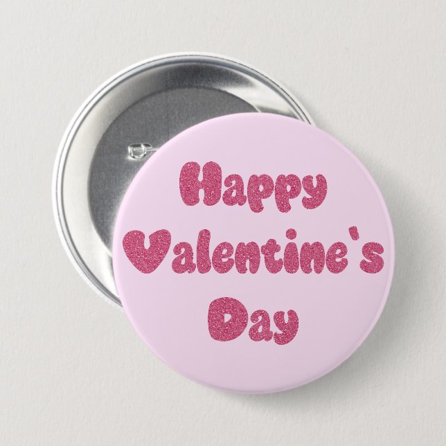 Happy Valentine's Day Glitter Button Knapp (Framsida & baksida)