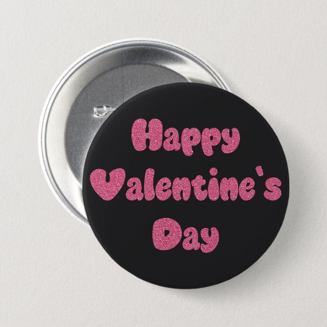 Happy Valentine's Day Glitter Button Knapp (Framsida & baksida)