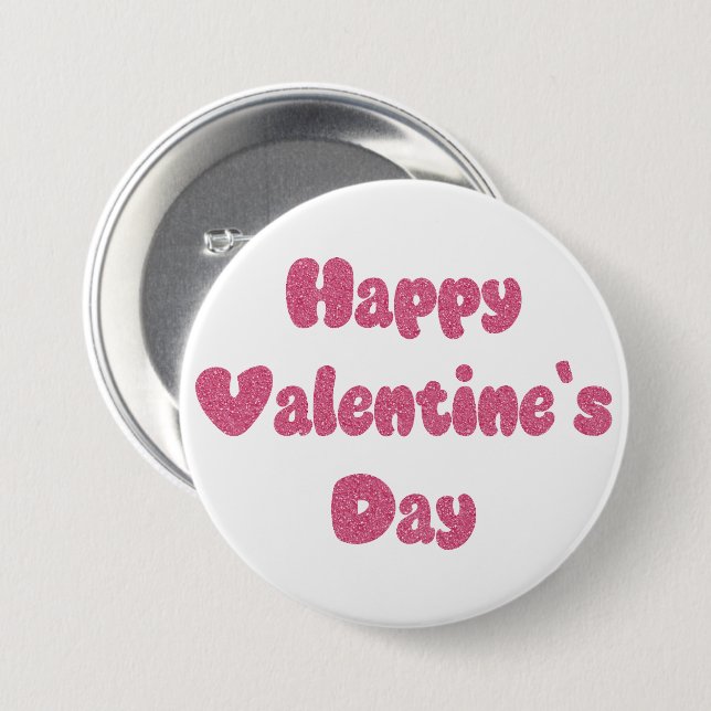 Happy Valentine's Day Glitter Button Knapp (Framsida & baksida)