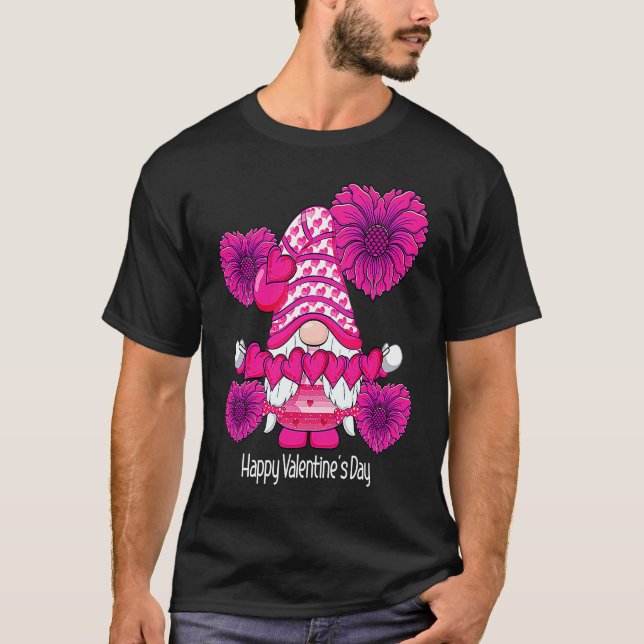 Happy Valentine's Day Gnome with Heart Sunflower V T Shirt (Framsida)