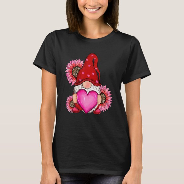 Happy Valentine's Day Gnome With Leopard Heart Sun T Shirt (Framsida)