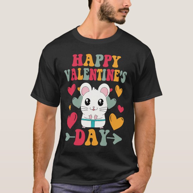 Happy Valentines Day Hamster Heart Love Groovy T Shirt (Framsida)