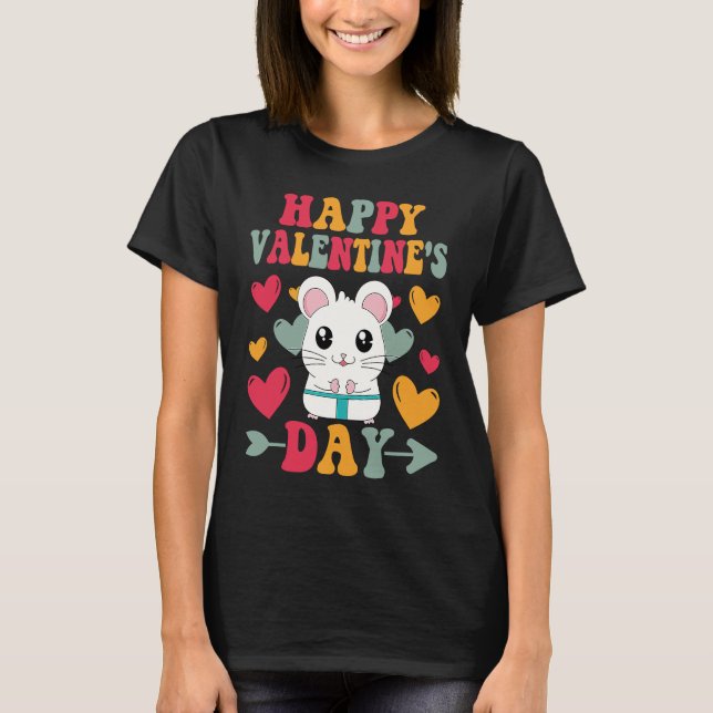 Happy Valentines Day Hamster Heart Love Groovy T Shirt (Framsida)