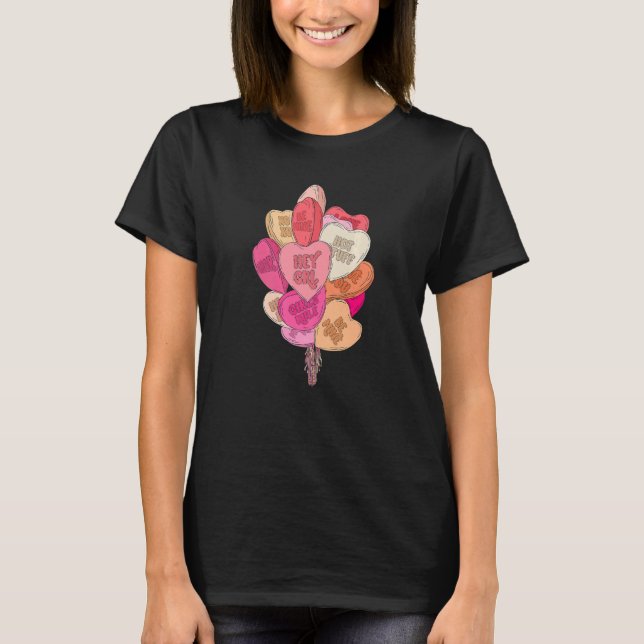 Happy Valentine's Day Heart Balloon Candy Groovy V T Shirt (Framsida)