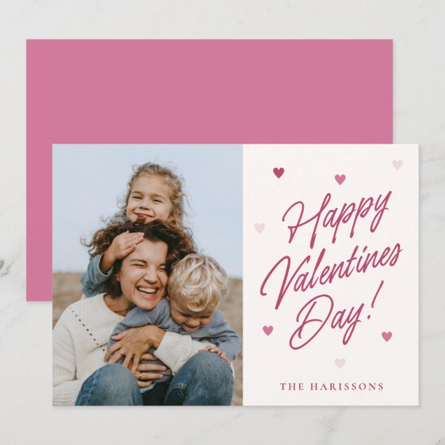 Happy Valentines Day Heart family Photo Card Julkort (Fram/baksida)