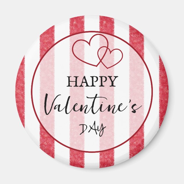 Happy Valentine's Day Heart Stripes Magnet (Framsidan)