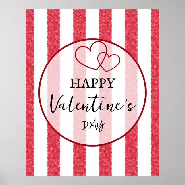 Happy Valentine's Day Heart Stripes Poster (Framsidan)