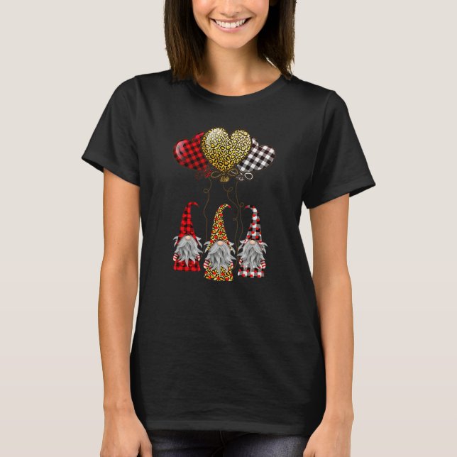 Happy Valentines Day Hearts Leopard Buffalo Plaid  T Shirt (Framsida)