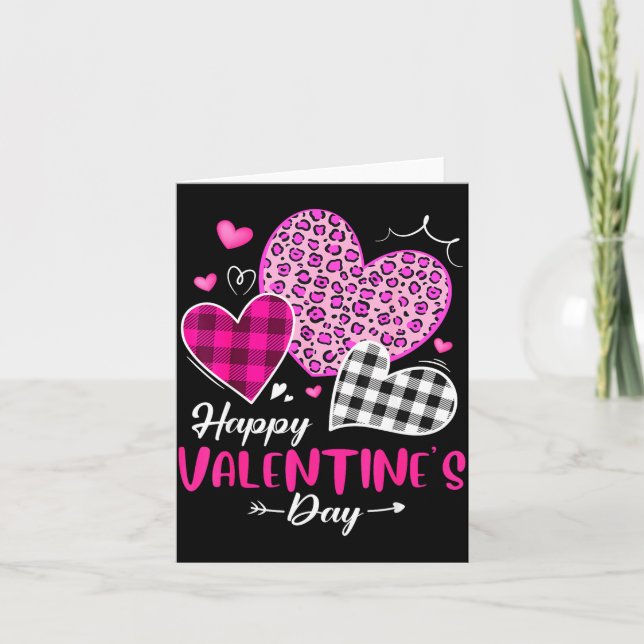 Happy Valentine's Day Leopard And Plaid Hearts Gir Kort (Framsida)