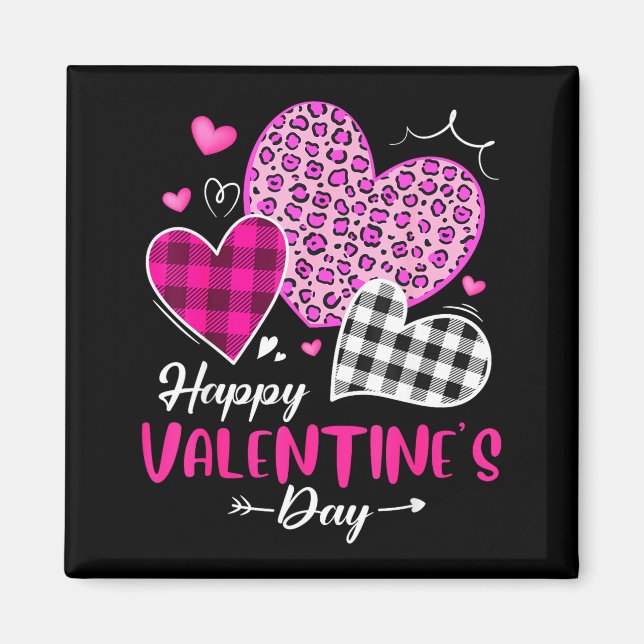 Happy Valentine's Day Leopard And Plaid Hearts Gir Magnet (Framsidan)
