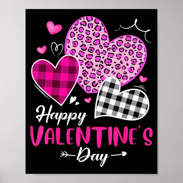 Happy Valentine's Day Leopard And Plaid Hearts Gir Poster (Framsidan)