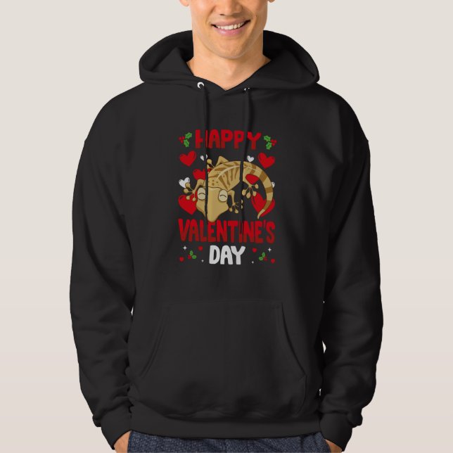 Happy Valentines Day Leopard Gecko Heart Love Anim Hoodie (Framsida)