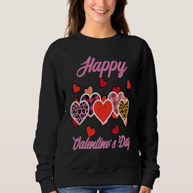 Happy Valentines Day Leopard Plaid Hearts Women Gi T Shirt (Framsida)