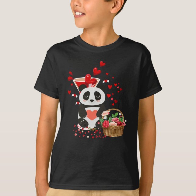 Happy Valentines Day Love Cute Panda Basket T Shirt (Framsida)