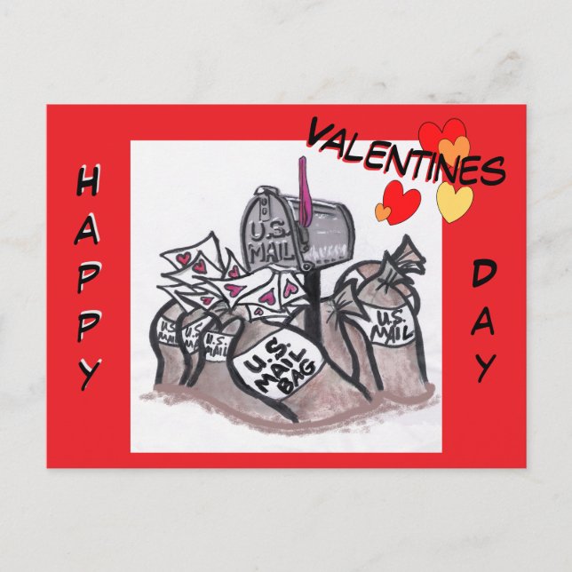 Happy Valentines Day Mail Cartoon Postcard Helg Vykort (Framsida)