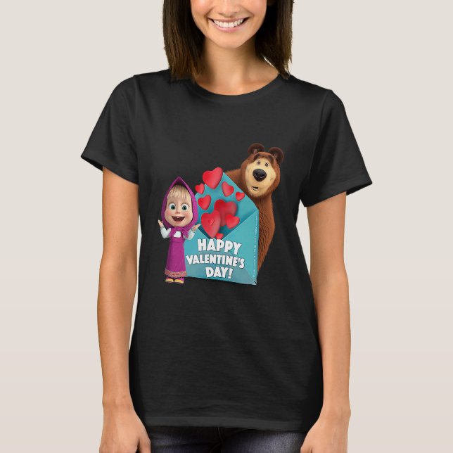 Happy Valentine's Day Masha and the Bear T Shirt (Framsida)