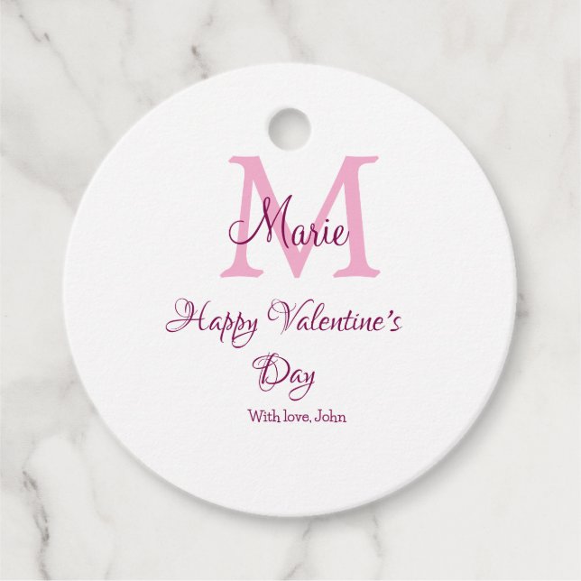Happy valentine's day monogram pink name love girl gåvor etiketter (Framsida)