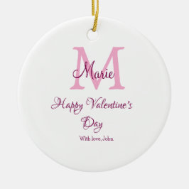Happy valentine's day monogram pink name love girl julgransprydnad keramik