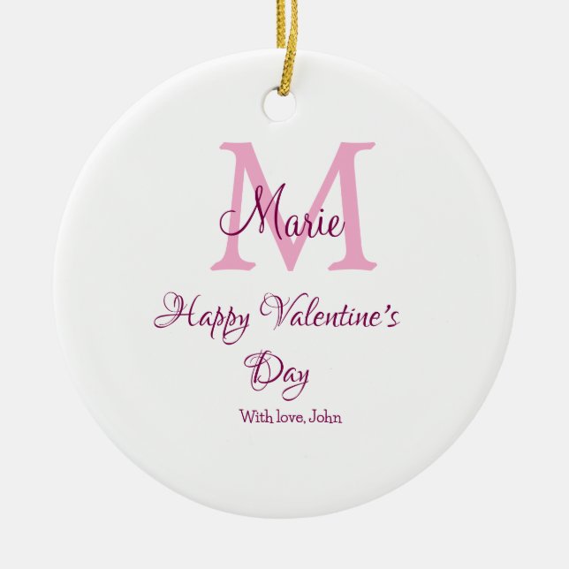 Happy valentine's day monogram pink name love girl julgransprydnad keramik (Framsidan)