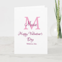 Happy valentine's day monogram pink name love girl kort