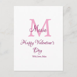 Happy valentine's day monogram pink name love girl vykort