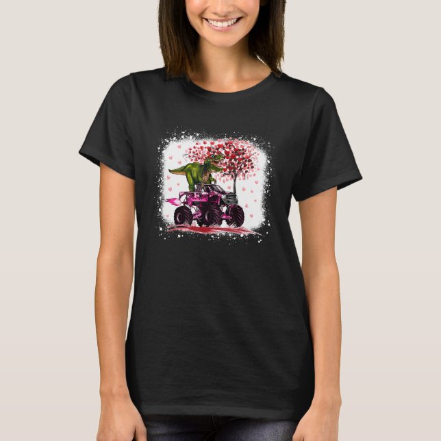 Happy Valentine's Day Monster Truck Dinosaur Heart T Shirt (Framsida)