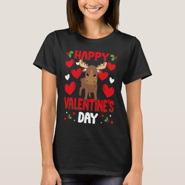 Happy Valentines Day Moose Heart Love Animal T Shirt (Framsida)